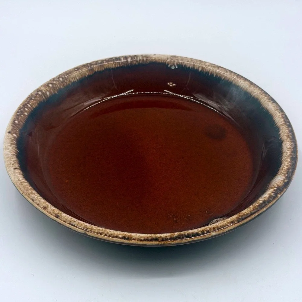 Vintage Brown Drip Glaze Pie Dish Oven Proof USA Stoneware Ceramic Baker 9 Inch